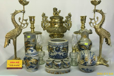 Bộ đồ thờ - Đỉnh đồng vàng & Men rạn