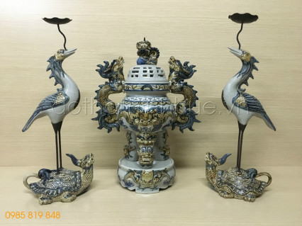 Bộ đỉnh gốm sứ men rạn cao cấp