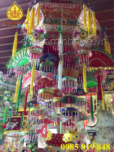 Nón Công Đồng 1m - Vải lụa thêu nổi, 12 đèn lồng, 6 quạt