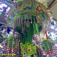 Nón Mẫu Xanh 46 - Vải lụa thêu nổi, 2 quả đèn lồng