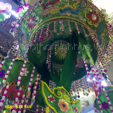 Nón Mẫu Xanh 46 - Vải lụa thêu nổi, 2 quả đèn lồng